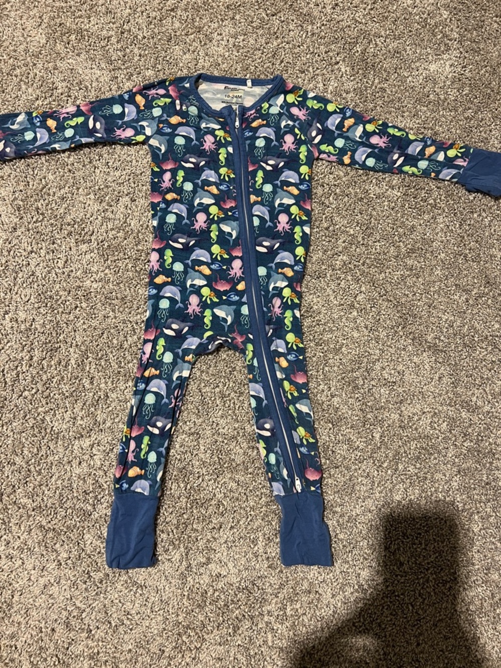 Navy Ocean Creature Zip-Up Kids Footie Bamboo Pajamas